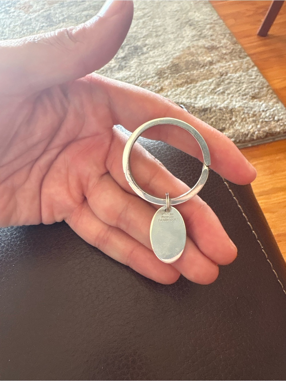Authentic Tiffany & Co. Sterling Silver Round Key Ring Oval Tag, Vintage